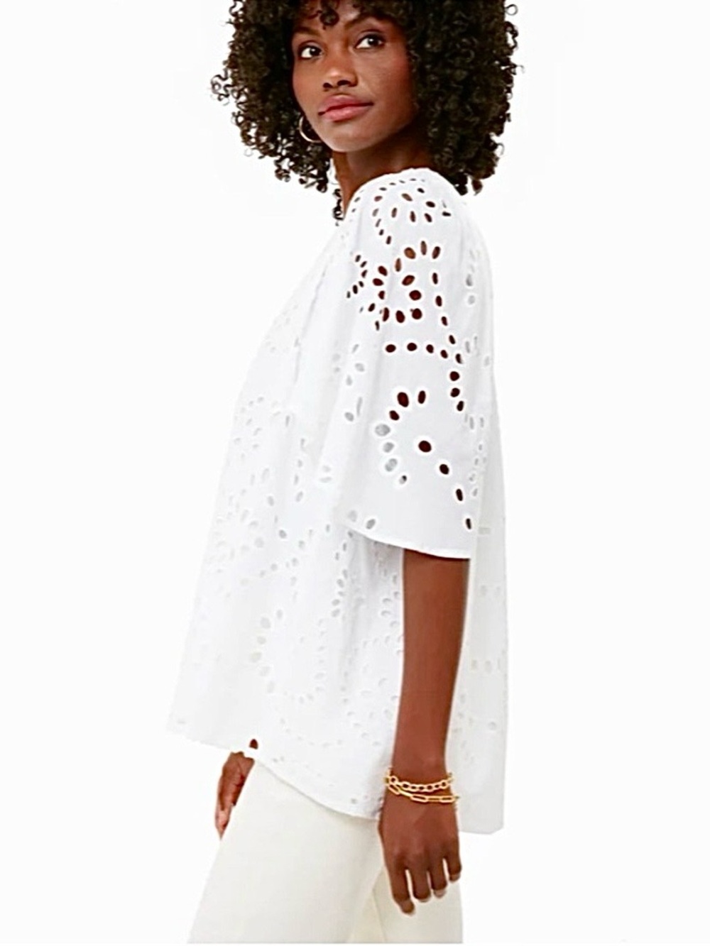 TUCKERNUCK White Eyelet Finley Flutter Sleeve Top Womens Sz Small 100% Cotton - Picture 3 of 12